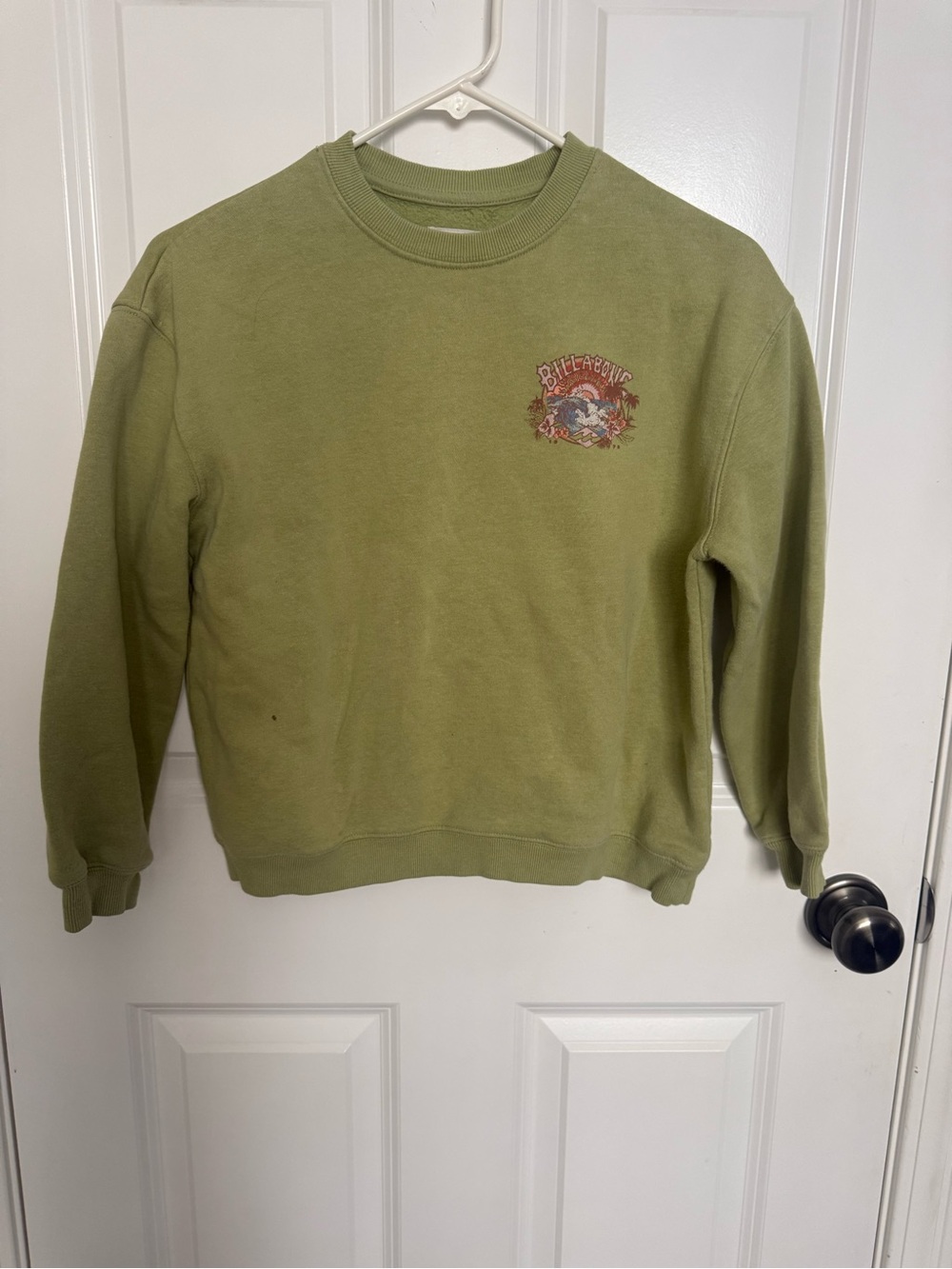 Billabong Olive Green Crewneck Sweatshirt with Small Chest Graphic